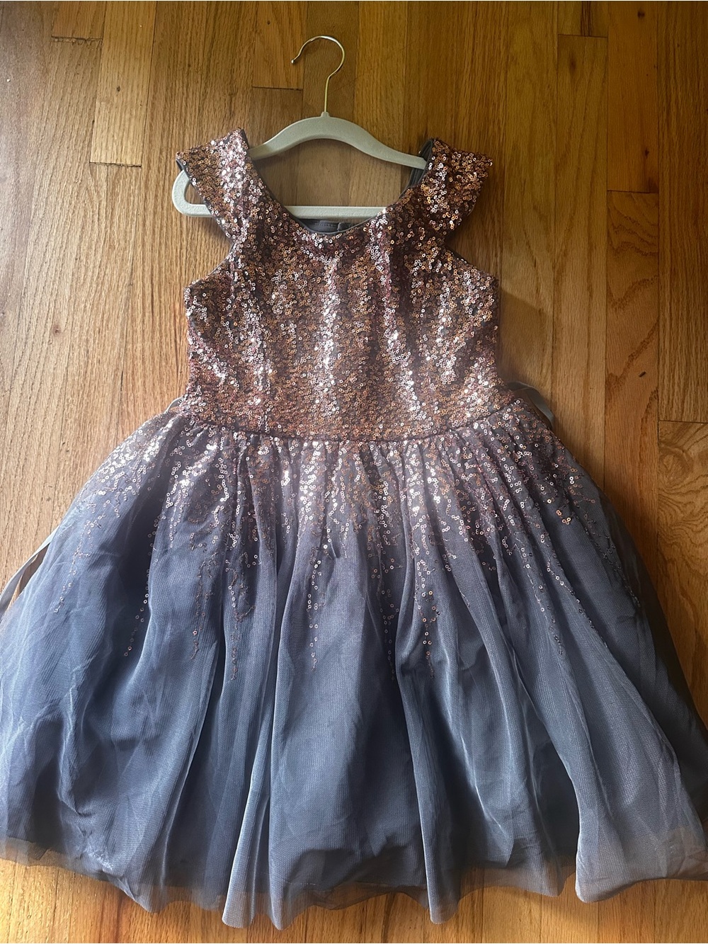 Girls Rose Gold Sequin Tulle Party Dress